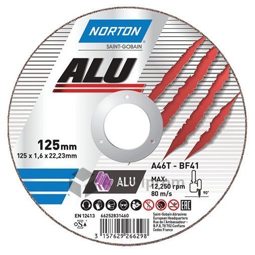 Диск отрезной Norton Aluminium 125х22.23 A36Q для алюминия