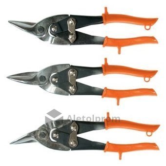 Ножницы по металлу Sparta, 250 мм, обрезиненные рукоятки, 3 шт, прямые, левые, правые