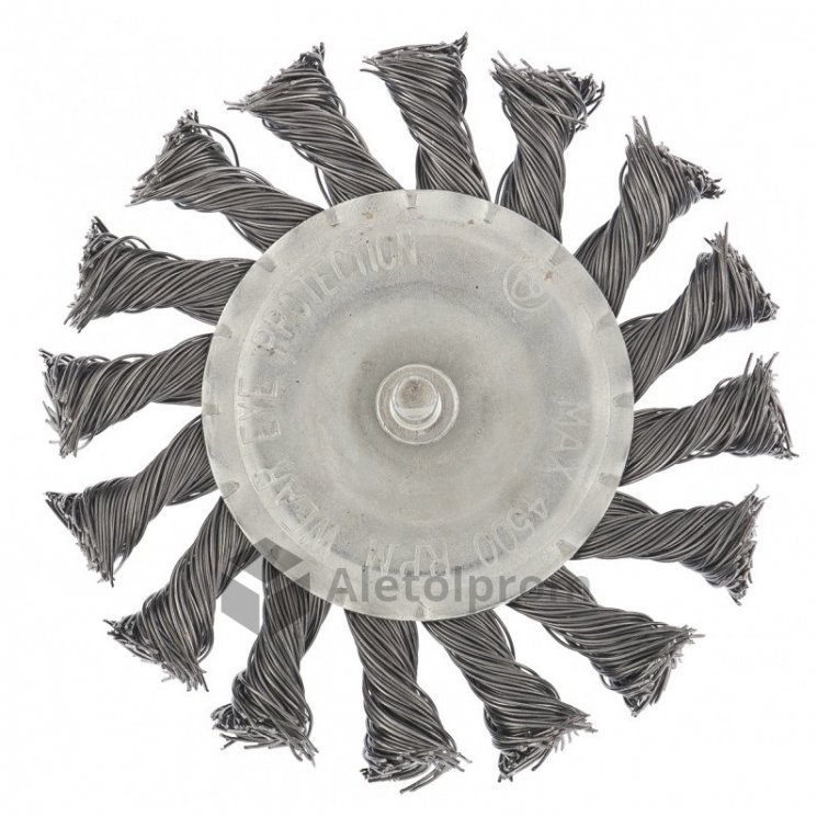 Щетка для дрели Сибртех, 100 мм, плоская со шпилькой, крученая металлическая проволока
